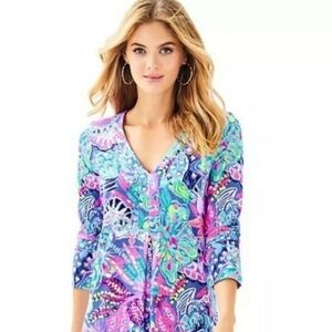 Lily Pulitzer Amina Fantasy Garden Cotton Tunic Top